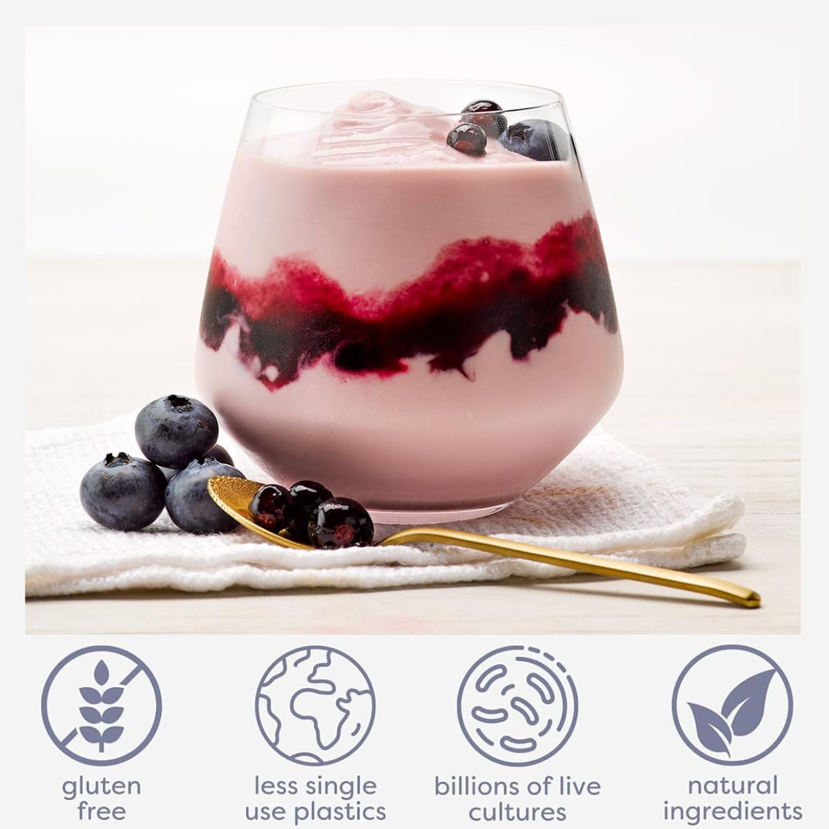 EasiYo Joghurt nach griechischer Art Blaubeere und schwarze Johannisbeere, 8 Beutel | Jeder Beutel ergibt 1 kg Joghurt