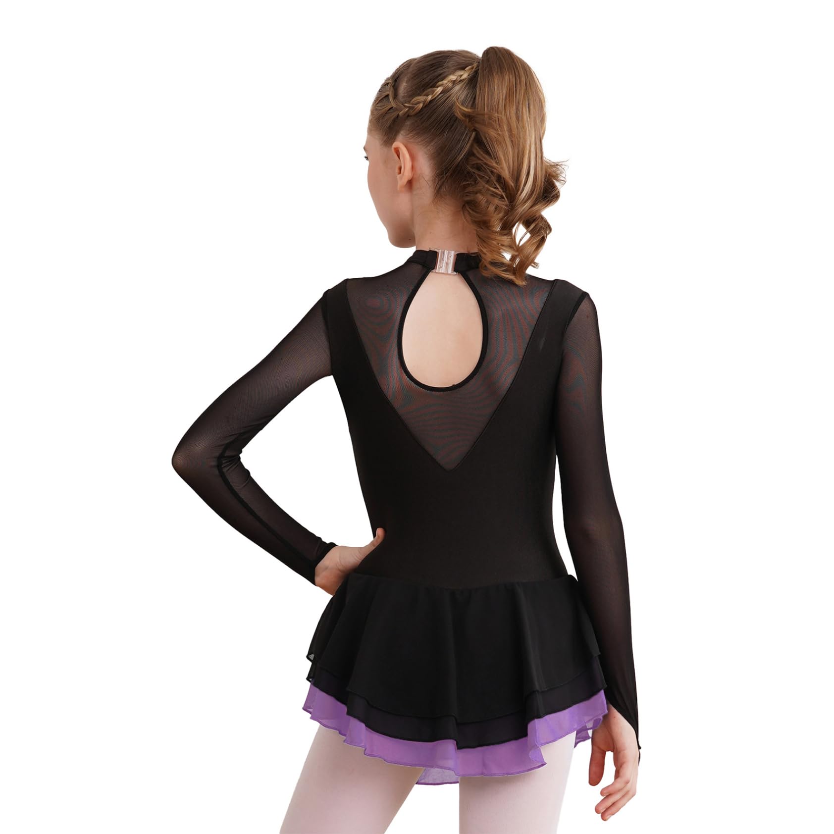 Bambino Ragazza Vestito Pattinaggio Di Artistico Strass Manica Lunga Body Vestito Concorso Spettacolo