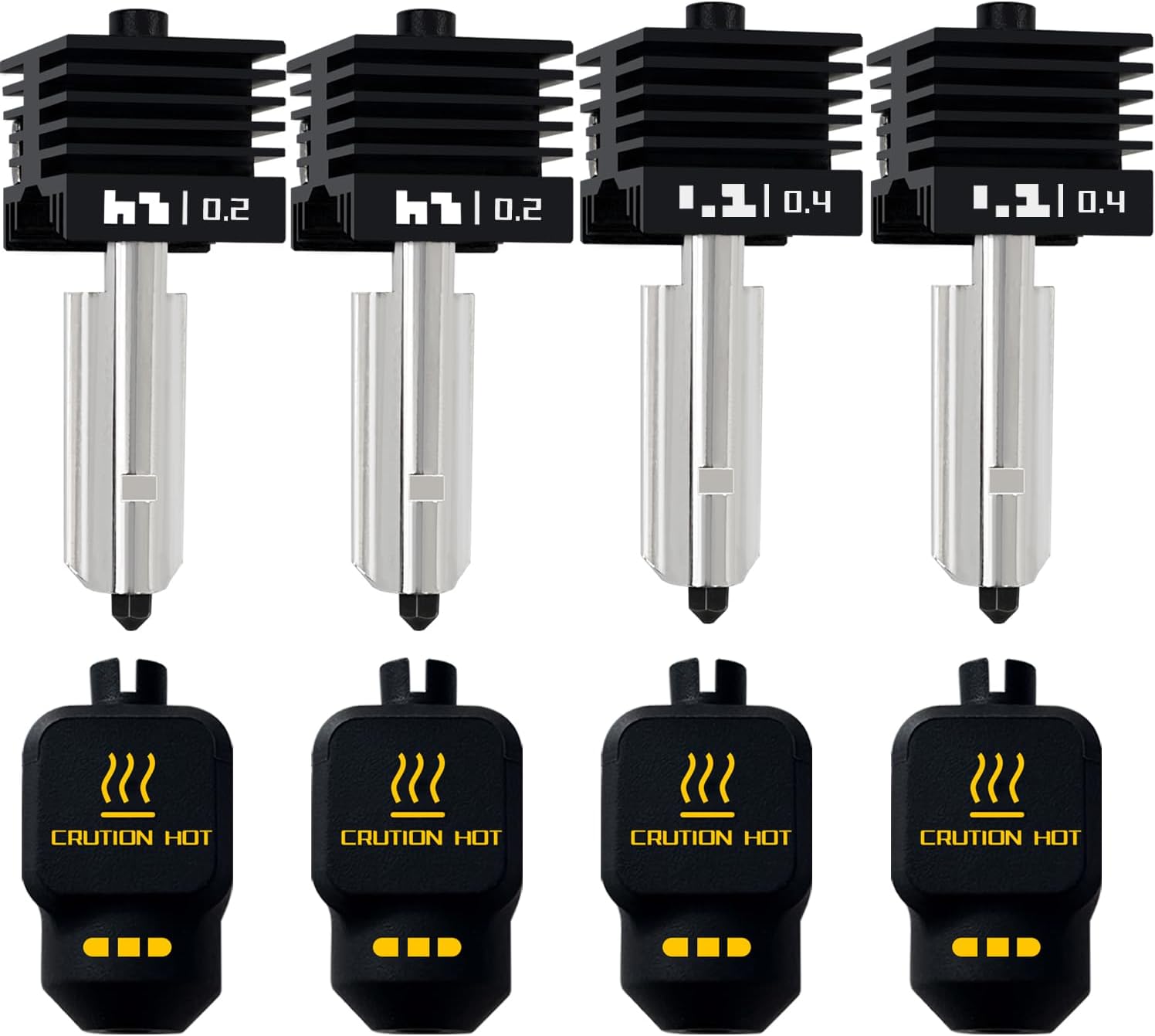 HzdaDeve 4 Pack 0.2MM 0.4MM Hotend for Bambu P2S/X2D/H2S/H2D/A1/A1 Mini Combo Nozzle Print Head Hot End Kit Extruder Silicone Cover Removable Hardened Steel Nozzle Heater Sink for Bambu Lab 3D Printer