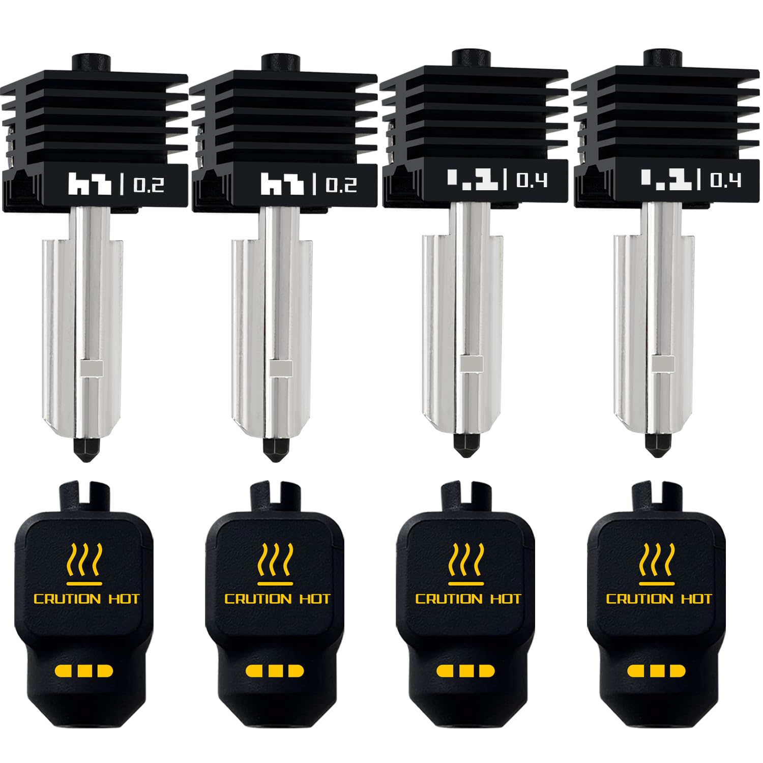 HzdaDeve Kit completo hot end con ugello 4 pezzi 0,2 mm e 0,4 mm per stampante 3D Bambus P2S/H2S/H2D/A1/A1 Mini Combo, ugello in acciaio temprato rimovibile, copertura in silicone, vasca di