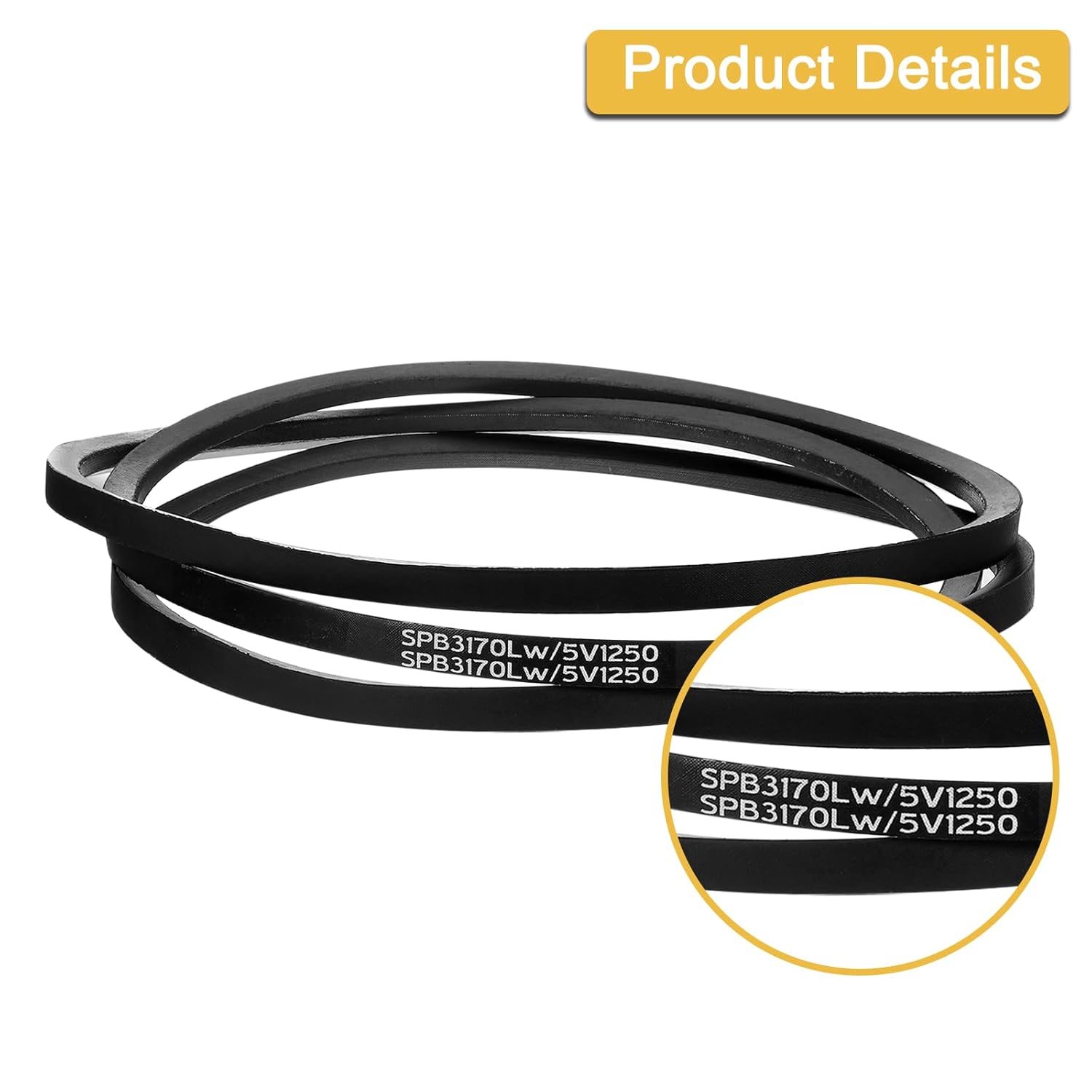 uxcell 2Pcs 5V1250 V-Belt, Classic Wrapped Rubber V-Belt 125" Outside Circumference x 0.62" Width x 0.53" Height for Industrial Machinery Equipment, Black