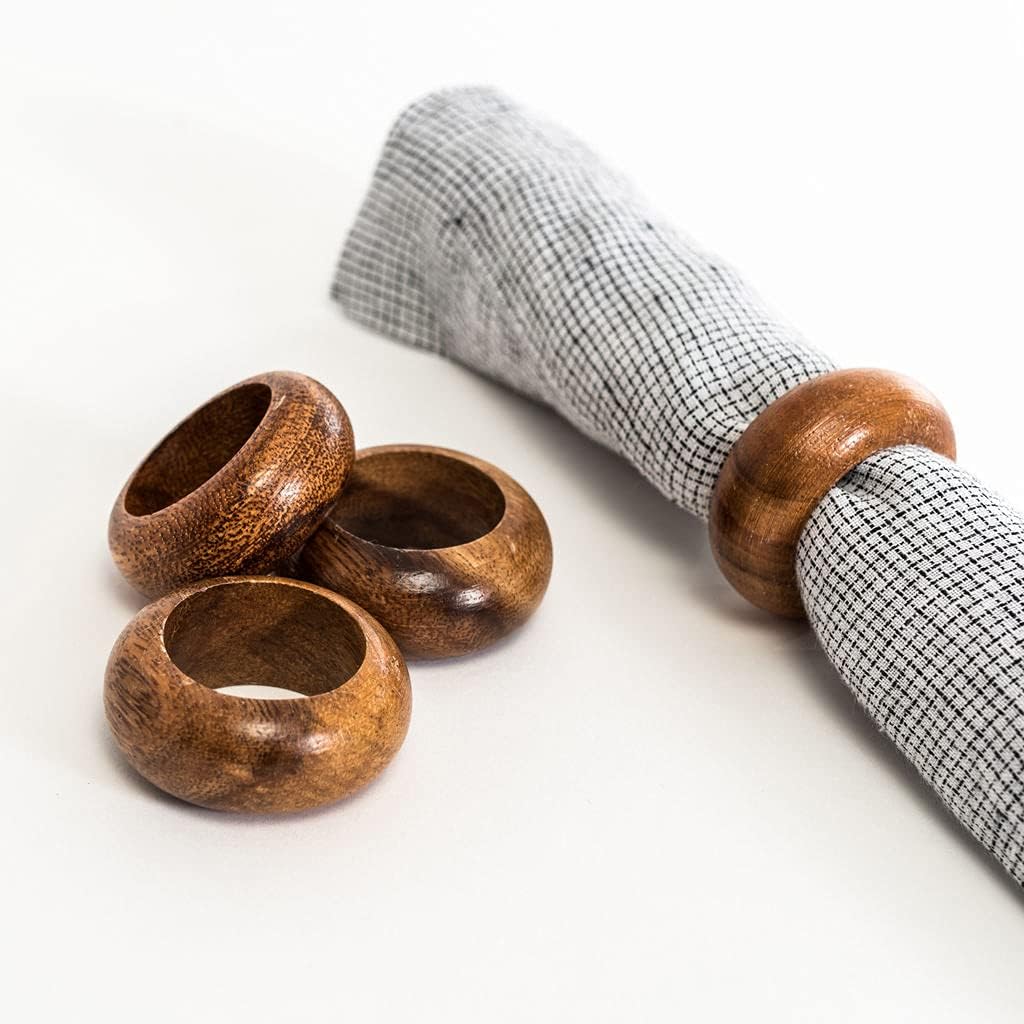 Divine Glance Handmade Wooden Napkin - Holder Napkin Rings - Artisan Crafted in India (Wooden RAOND, 6) : Home & Kitchen