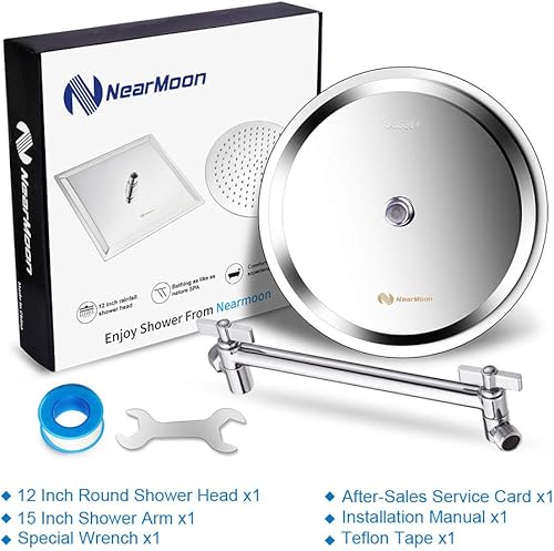 Miniatura 7 de NearMoon - Cabezal de ducha con brazo ajustable de 11 pulgadas, de acero inoxidable de alta presión, con efecto de lluvia, de diseño ultrafino, con