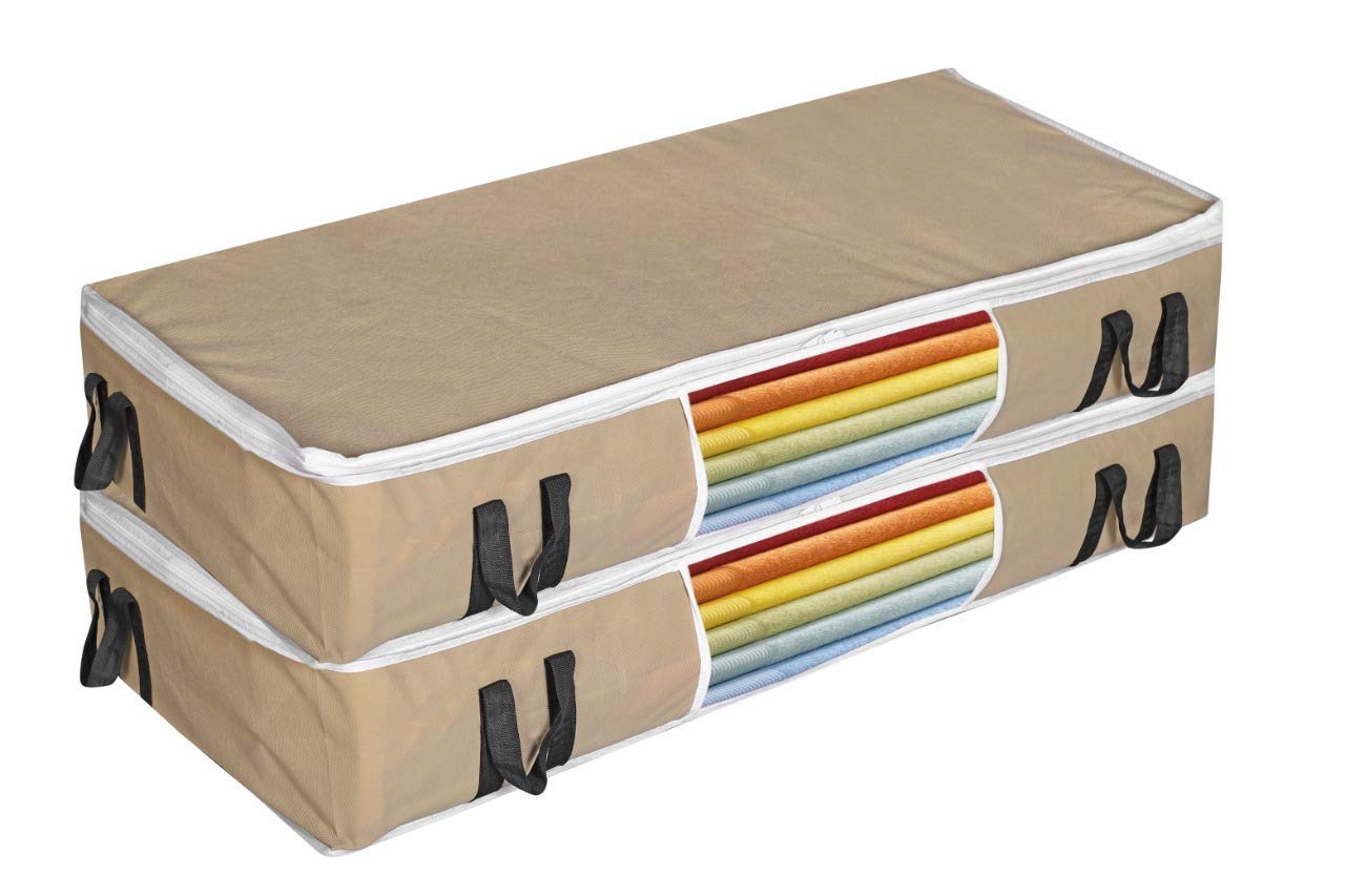 FOYAX Long Foldable Under Bed Storage Organizer Box with Large Front