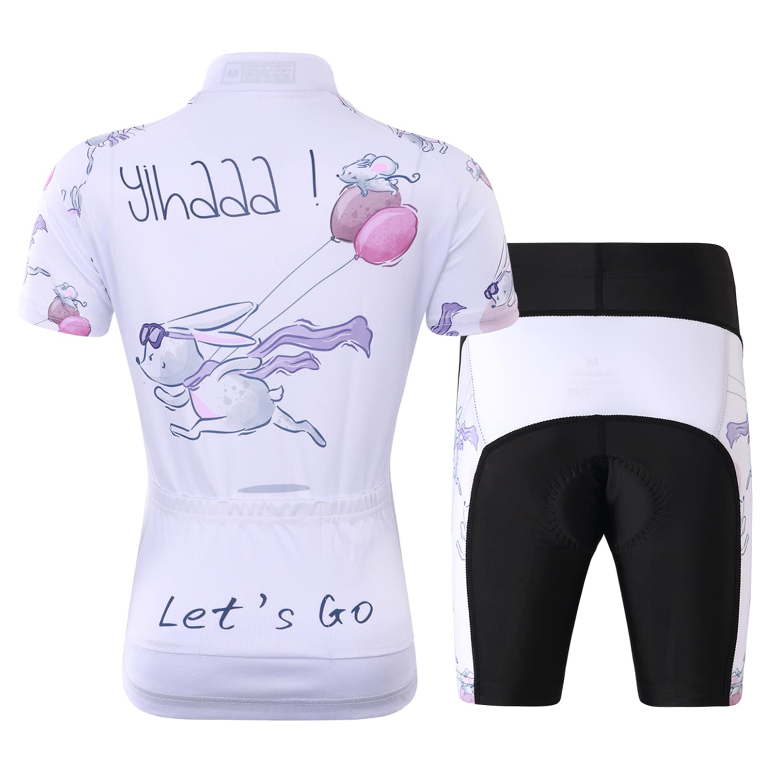 Set di maglia da ciclismo per bambini, da ciclismo, da ragazza, a maniche corte e pantaloncini corti con imbottitura