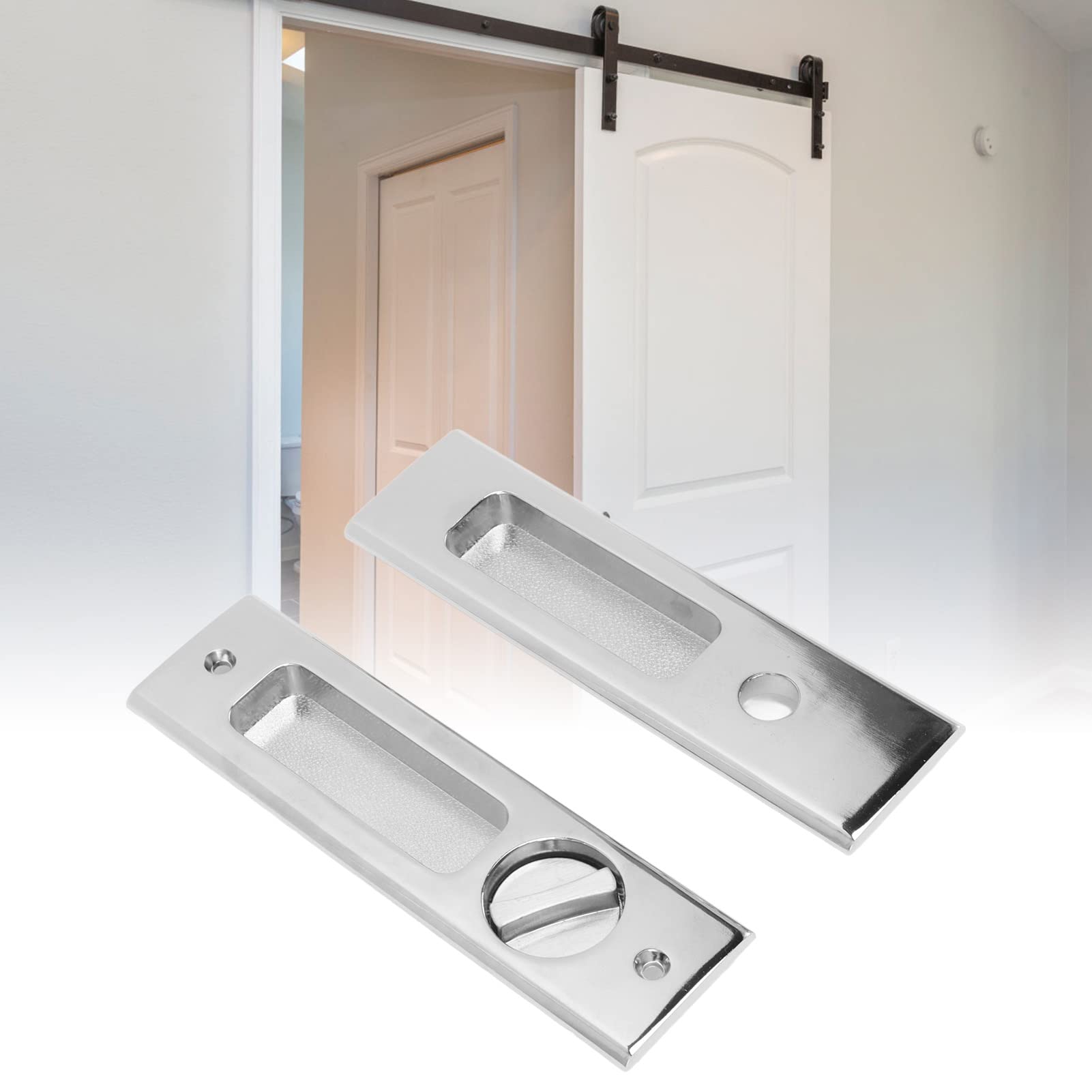 Invisible Recessed Handle Latch Zinc Alloy with Keys for Bathroom Balcony Pocket Door Sliding Barn Door - Image 3