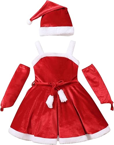 Miniatura 1 de Zempertoopa Vestido de Navidad para niñas recién nacidas vestido de princesa de Santa Claus vestido de terciopelo con ribete de piel para niños