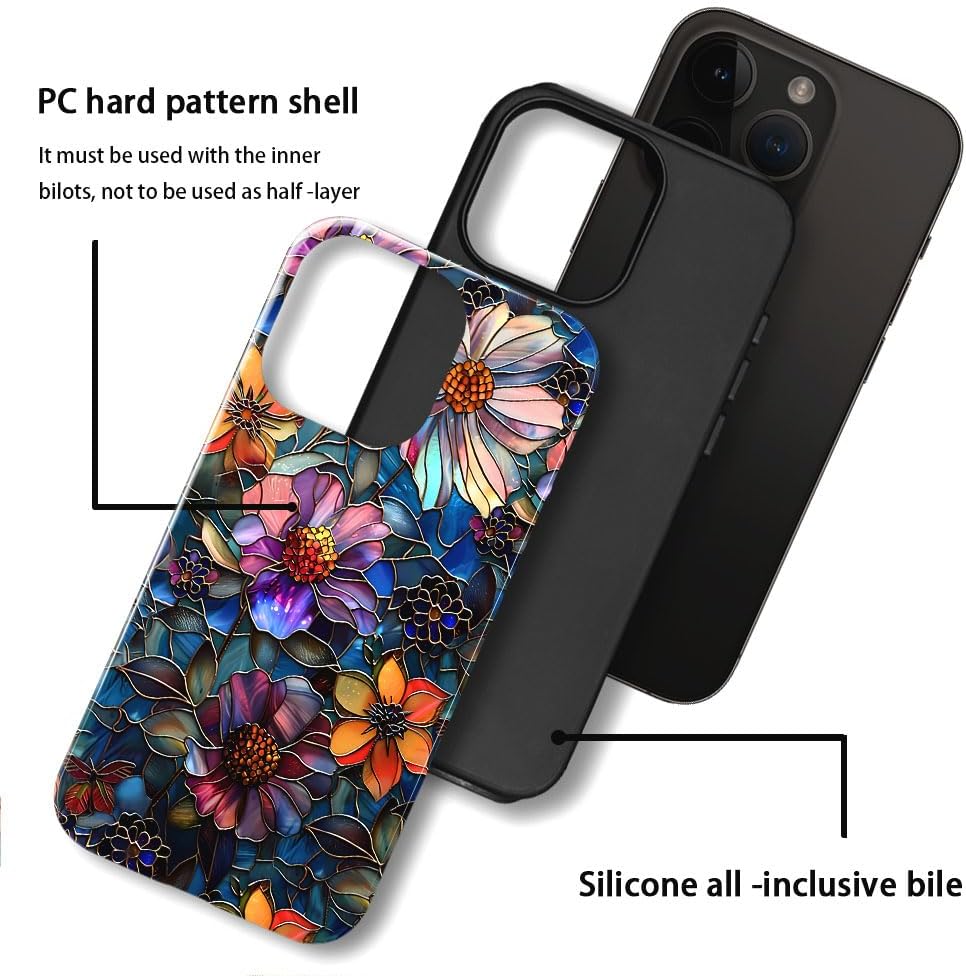 Case Compatible with iPhone 16,Fall Prevention Bright Hybrid 2-Layer Hard Shell Phone Case for Girls Boys,Colorful Floral Flower Art - Image 3
