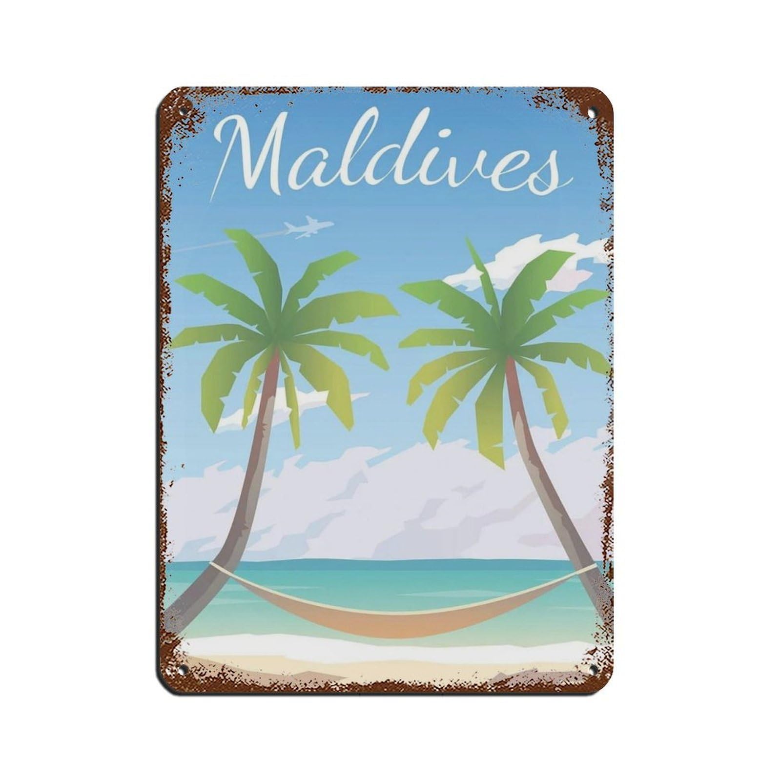 Maldives Travel Poster, Maldives Poster Retro Poster Metal Tin Sign Chic Art Retro Iron Painting Bar People Cave Cafe Family Garage Poster Wall Decoration 12x16inch(30x40cm)