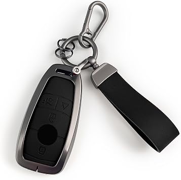 Metal Heavy-Duty Key Fob Cover, Compatible with Mercedes-Benz A C E S CLA CLS GLA GLB GLC GLS Class AMG G63 2017-2026, Zinc Alloy Key Case ProtectorBlack