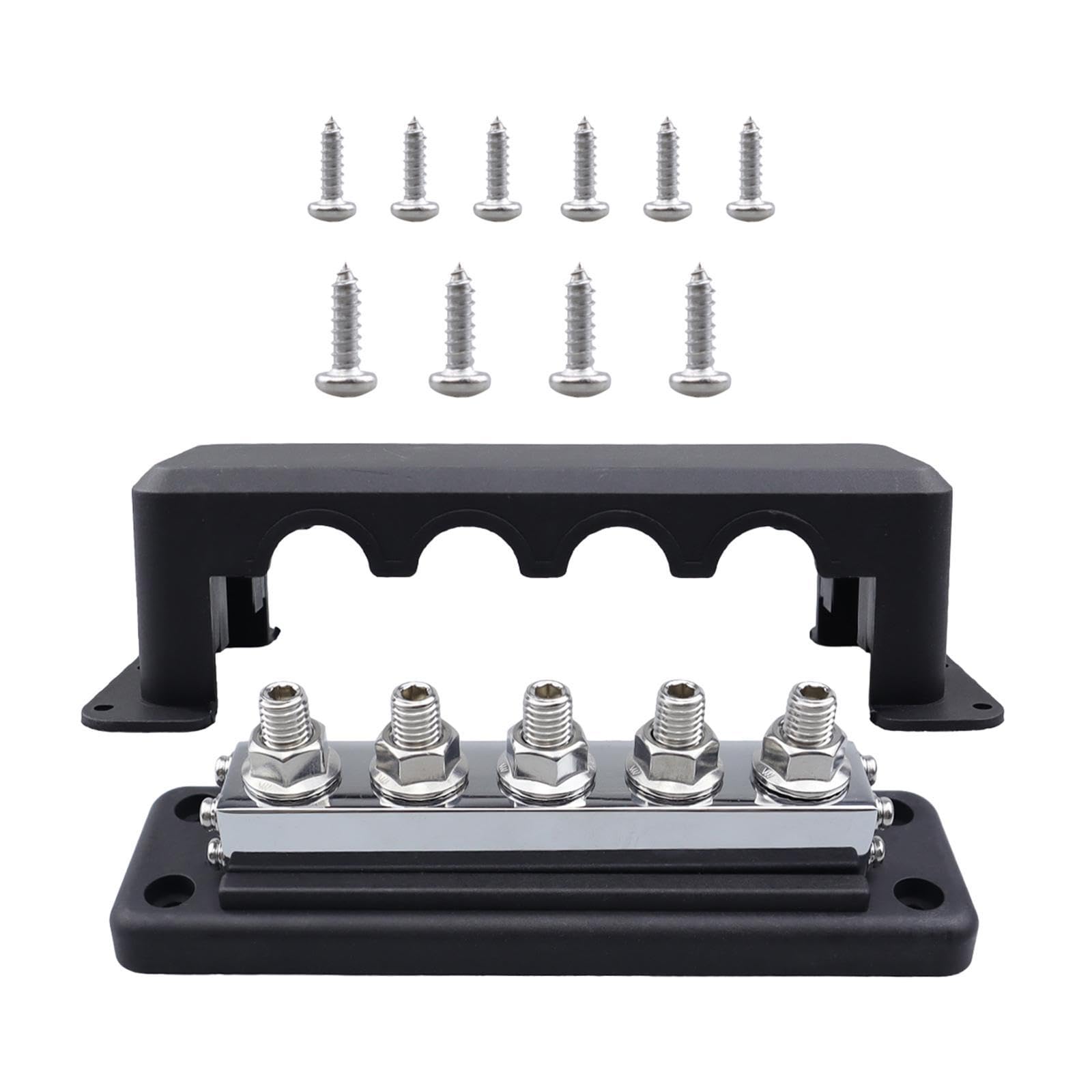 Neaxgeandx Black, 18X5.2x5.4 Cm Bus Bar 300V 600A 5 Post Power Distribution Block For Marine Boat Yacht