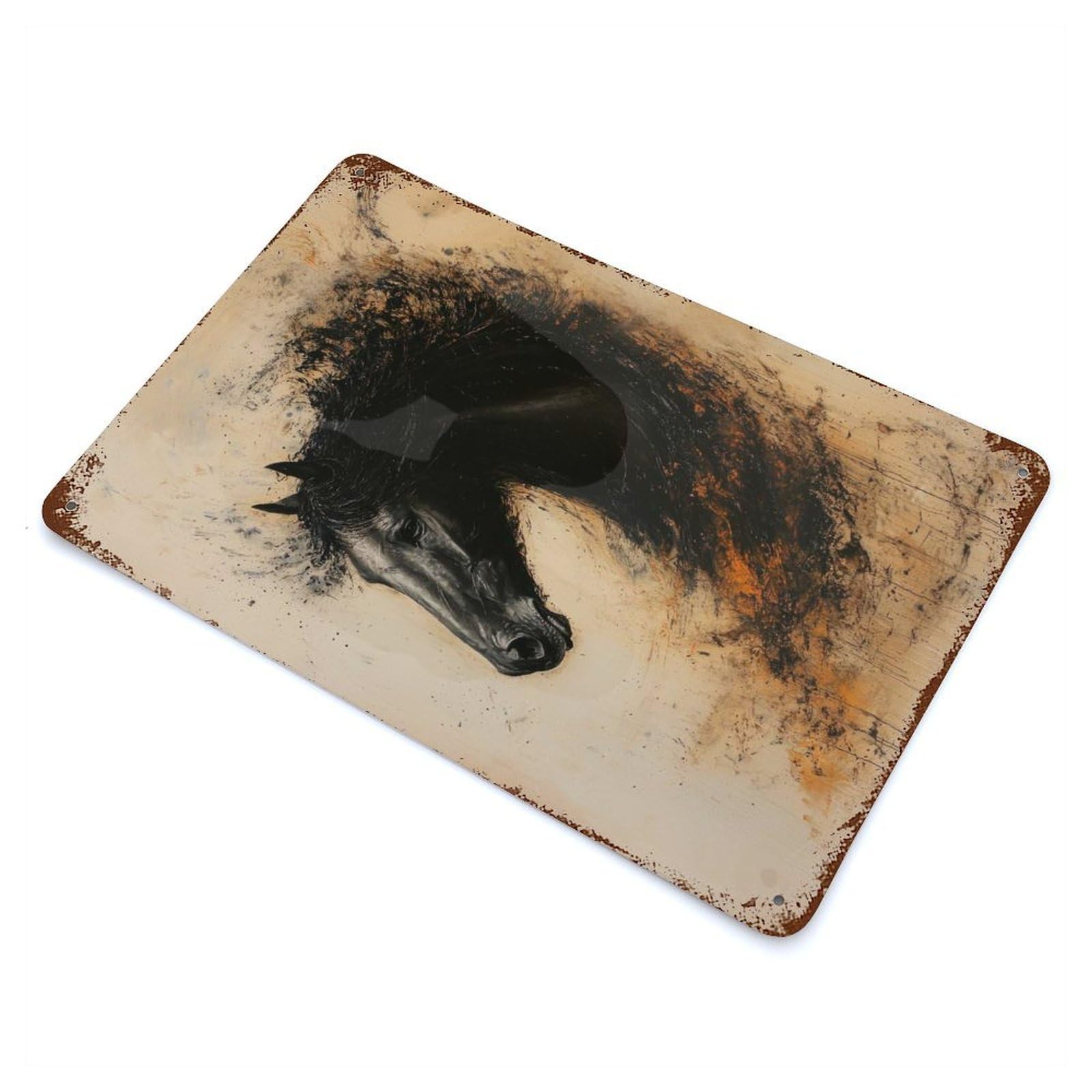Retro Metal Sign with Black Horse Portrait Design 11.8"x7.9", for Living Room, Hallway And Home Decor, Farmhouse Wall Decor