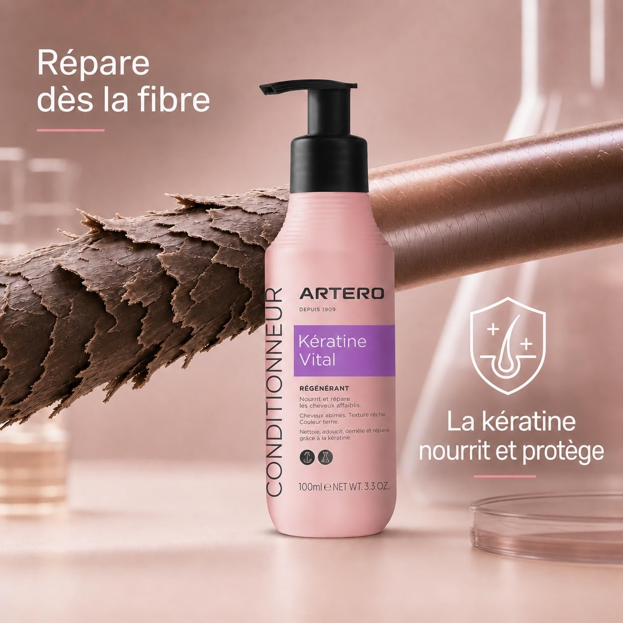 Artero Après-Shampoing Keratin Vital 90ml pour Chiens et Chats - Régénération Instantanée, Douceur et Brillance pour Un Pelage Fort et Protégé, Effet Anti-Frisottis