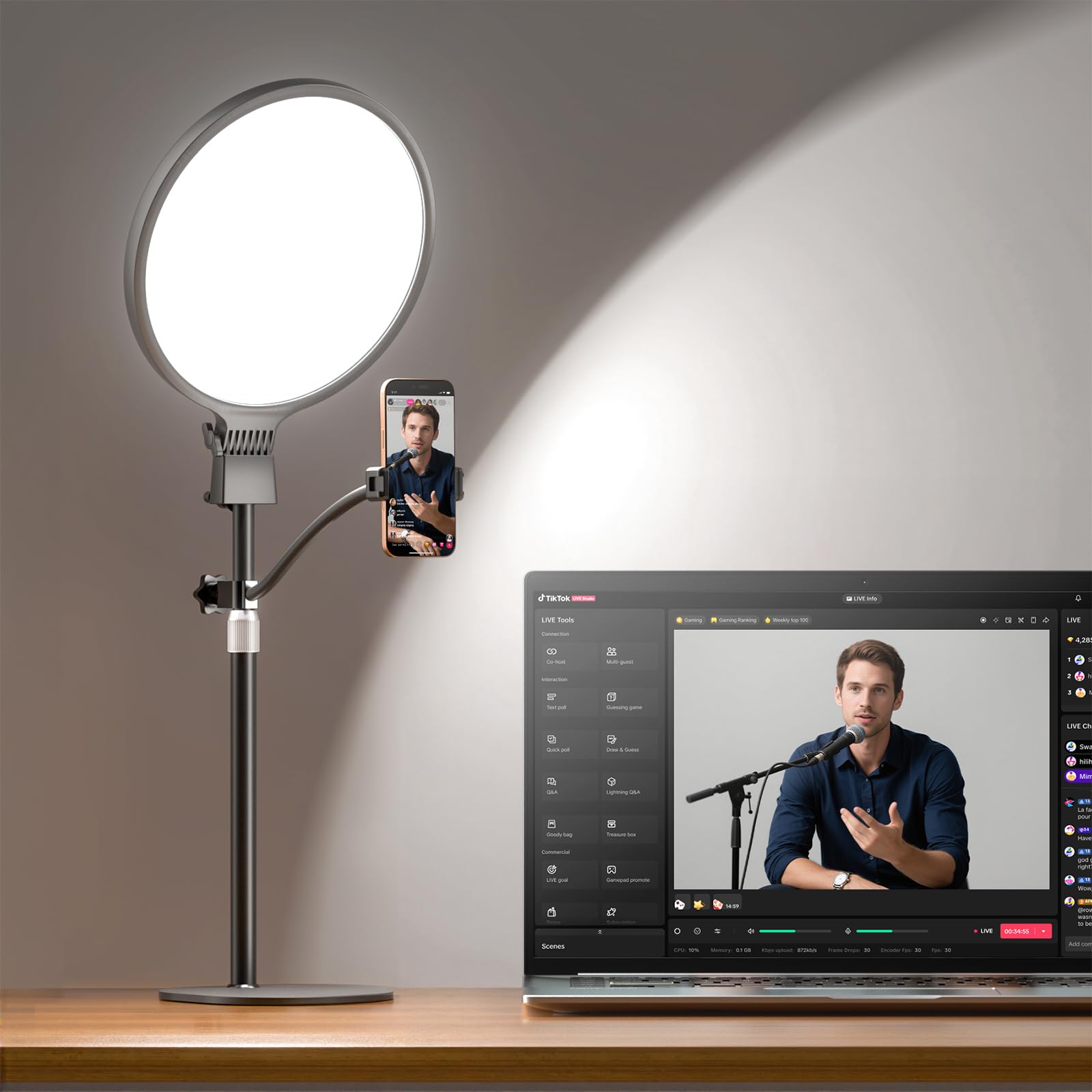 1300 Lumens Ring Light with Stand for Desk