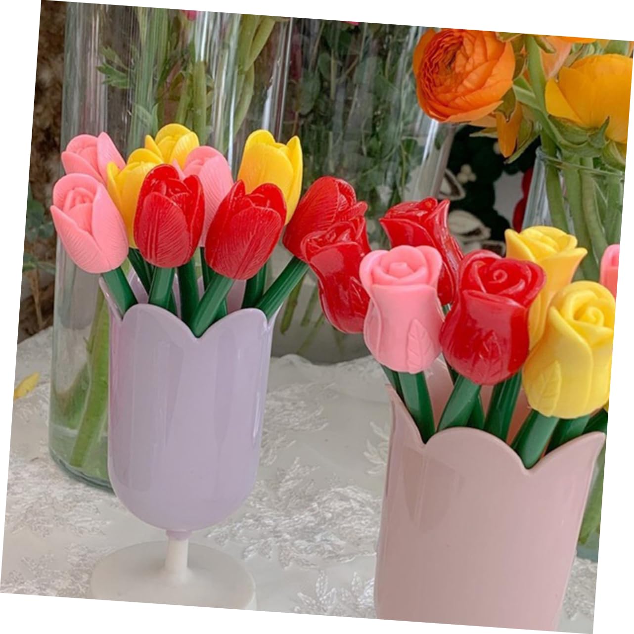 VILLCASE 3 Set Penna A Tulipano Simulata Note Penna A Punta Fine Evidenziatori Penne Gel Nere Punta Fine Penne A Inchiostro Fantastici Gadget Pastello Marcatore Gel Punto Plastica 5 Pezzi*3