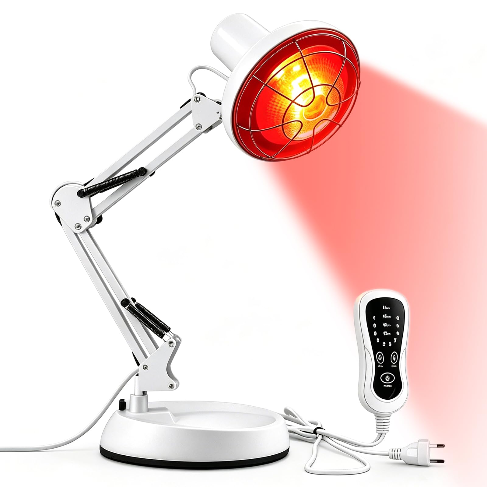 Infrarotlampe, Rotlichtlampe, 150W Infrarotlichtlampe Wärmelampe, Infrarot Hitze Lampe, 10 Stufen Temperatur Einstellbar mit Timer, Tragbarer Heimgebrauch mit Infrarotlicht, fur Schmerzlinderung