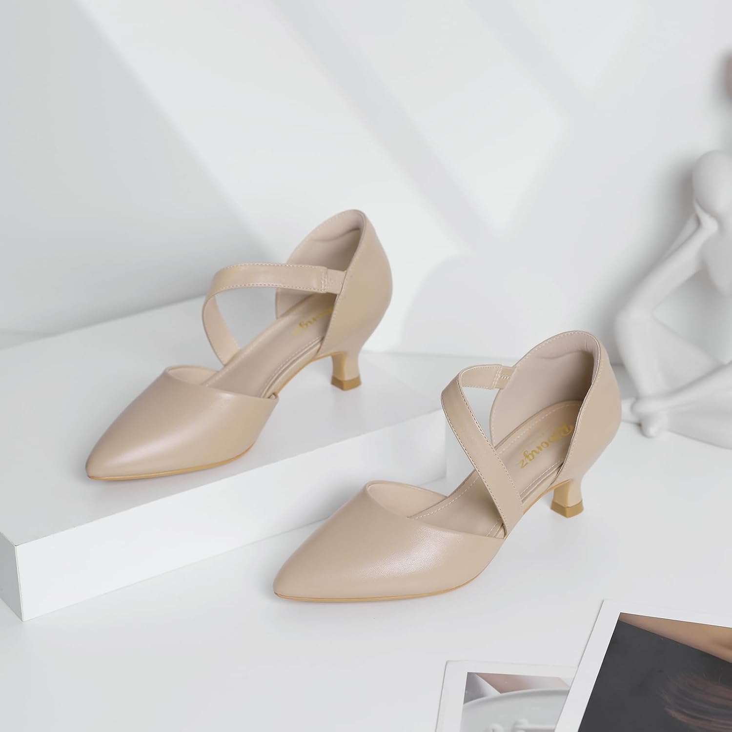  Kitten Heels for Women Closed Toe Comfortable Low Heels Pointed Toe Sexy Slip on Pumps Bridal Party Dressy Shoes thumbnail