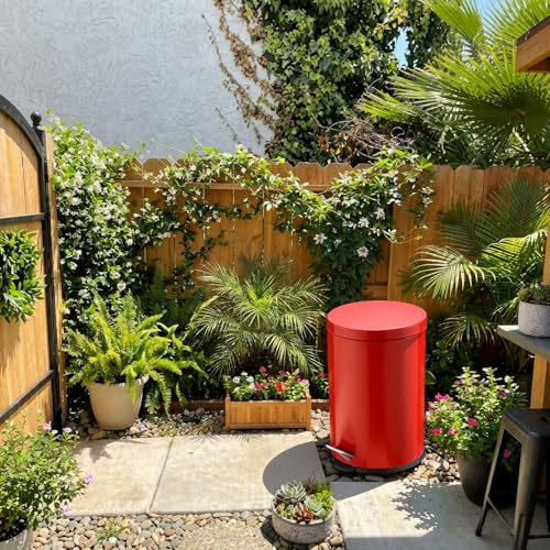Image of Geetery 6 Gallon Red Oil Rag Safety Can Waste Oil Container 16 inch x 12 inch | Metal Can with Galvanized Steel Liner, Foot Operated, Self-closing Lid, for Flammable Solvents /thinners /oil Rags