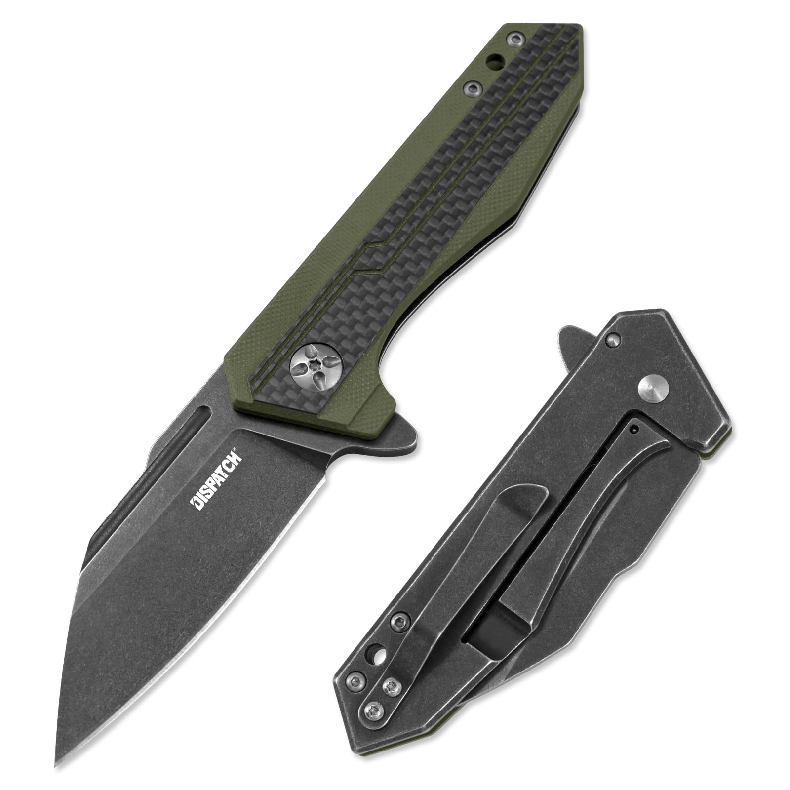 Dispatch Tactical Pocket Knife with Clip, 2.83 Inch 8Cr13MoV Reverse Tanto Blade with Carbon Fiber and G10 Handle, EDC Folding Pocket Knife for Men Women Flipper Pocketknife