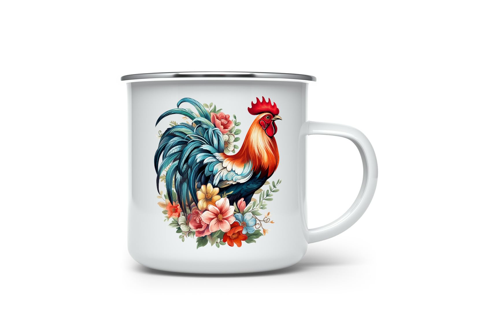 MAXIKIWI - Durable Enamel Coffee or Tea Camping Mug for Indoor Outdoor Use - Rooster - 350ml