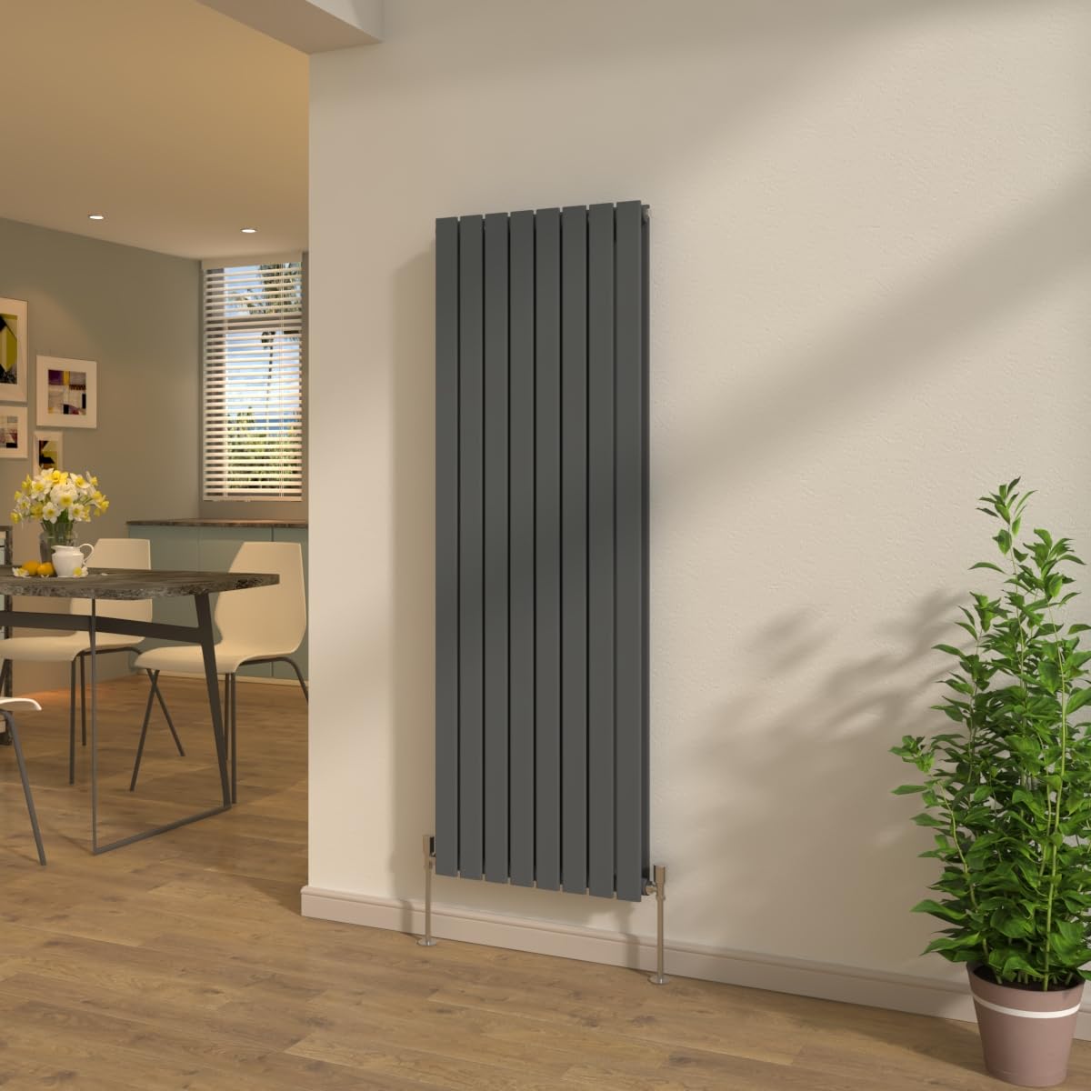 NRG Vertical 1600x544mm Flat Panel Double Column Designer Radiator Anthracite Tall Upright Central Heating + Free Angled Valves