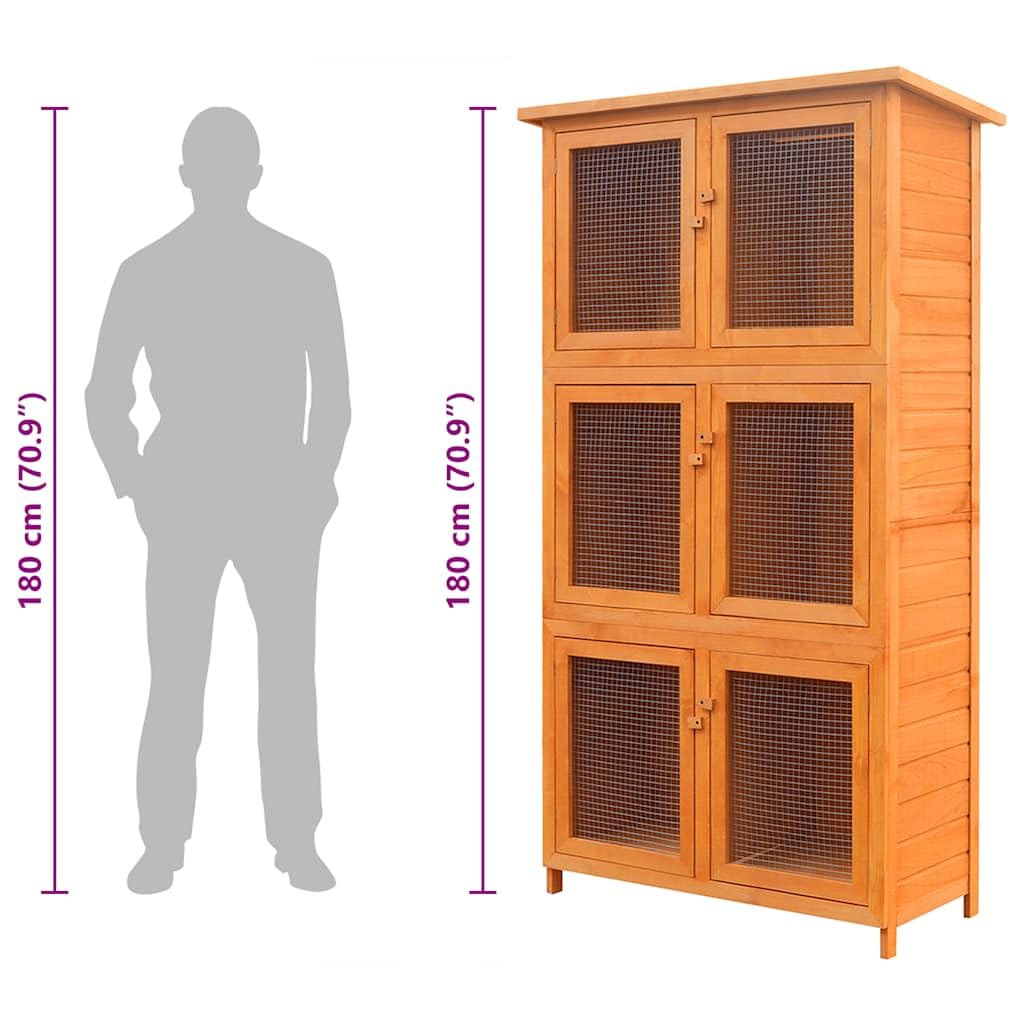 Conigliera a 6 Stanze in Legno di Abete, 102 x 48 x 180 cm