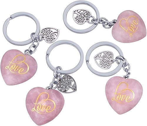 Miniatura 2 de Nupuyai Llavero de piedra de corazón de amor tallado, llavero con símbolo de árbol para decoración