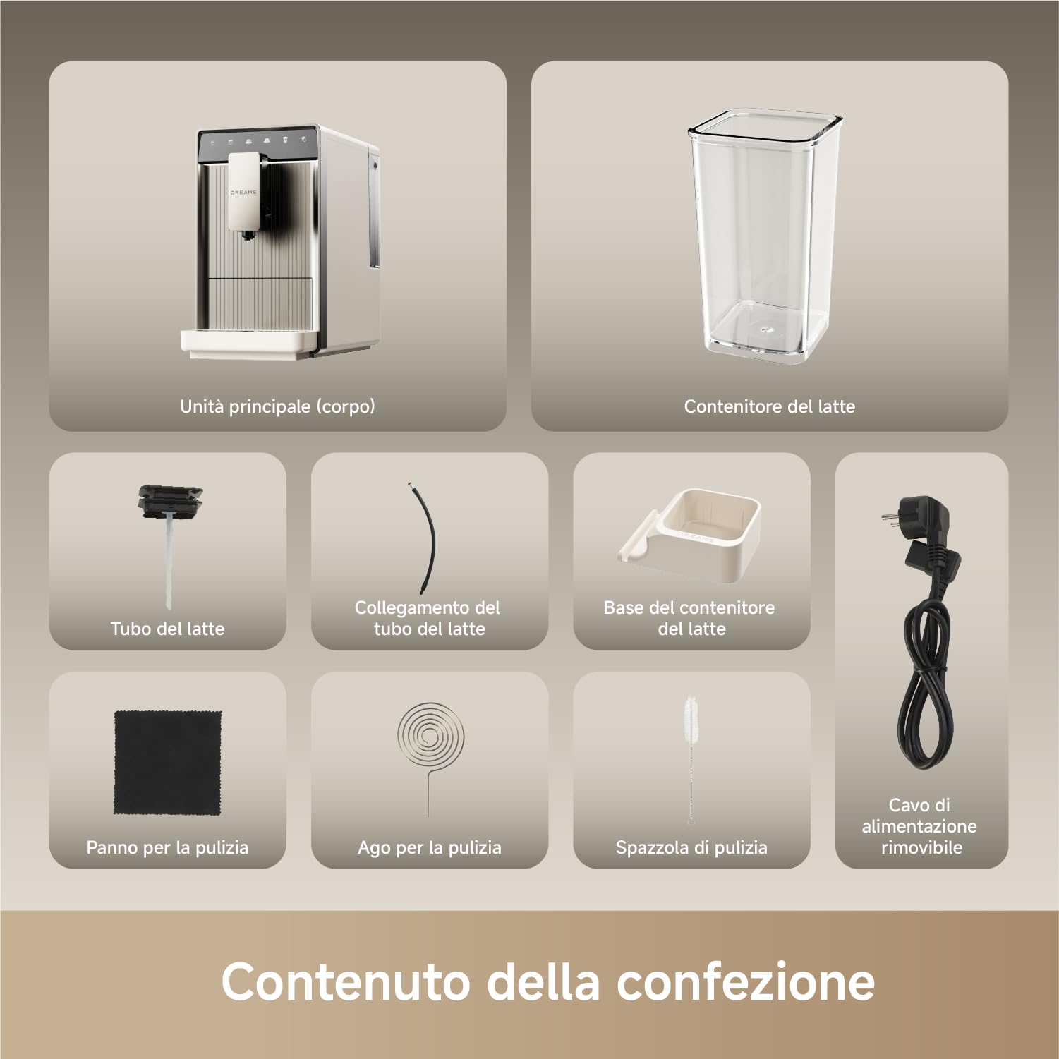 dreame Ecceluxe Slim Macchina da Caffè Espresso Completamente Automatica | Design Sottile 18 cm, Pulizia Facile, 5 Tipi di Caffè, Macinatura a 9 Livelli, Schermo Touch, Schiuma di Latte Vellutata