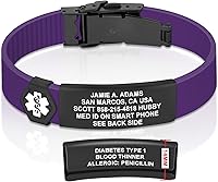 Vista 162 de Divoti Pulsera de identificación de alerta médica grabada personalizada, grabado láser de doble cara, pulsera de silicona, cierre de seguridad