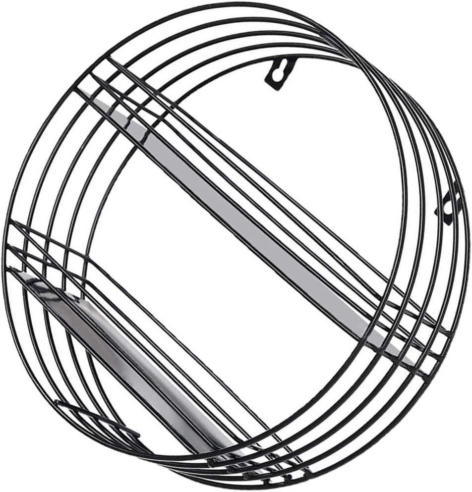 Round Metal Wire Floating Shelf Decorative Wall Hanging Shelf for Living Room, Bedroom, Office (Black,30cm 2 Tier)