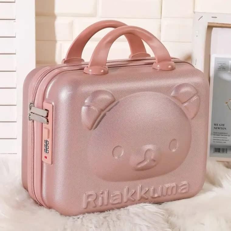 Image of Bear Design Makeup Case, Hard Shell Cosmetic Organizer with TSA Combination Lock, Portable Travel Vanity Storage Box for Makeup, Skincare, Jewelry & Accessories, Rose Gold