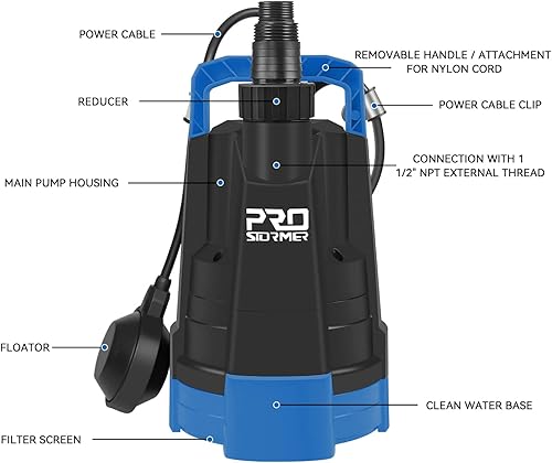 Miniatura 2 de Bomba de agua 1HP, bomba de agua limpia portátil sumergible de 3430 GPH con interruptor de flotador automático para inundaciones de sótano, drenaje,