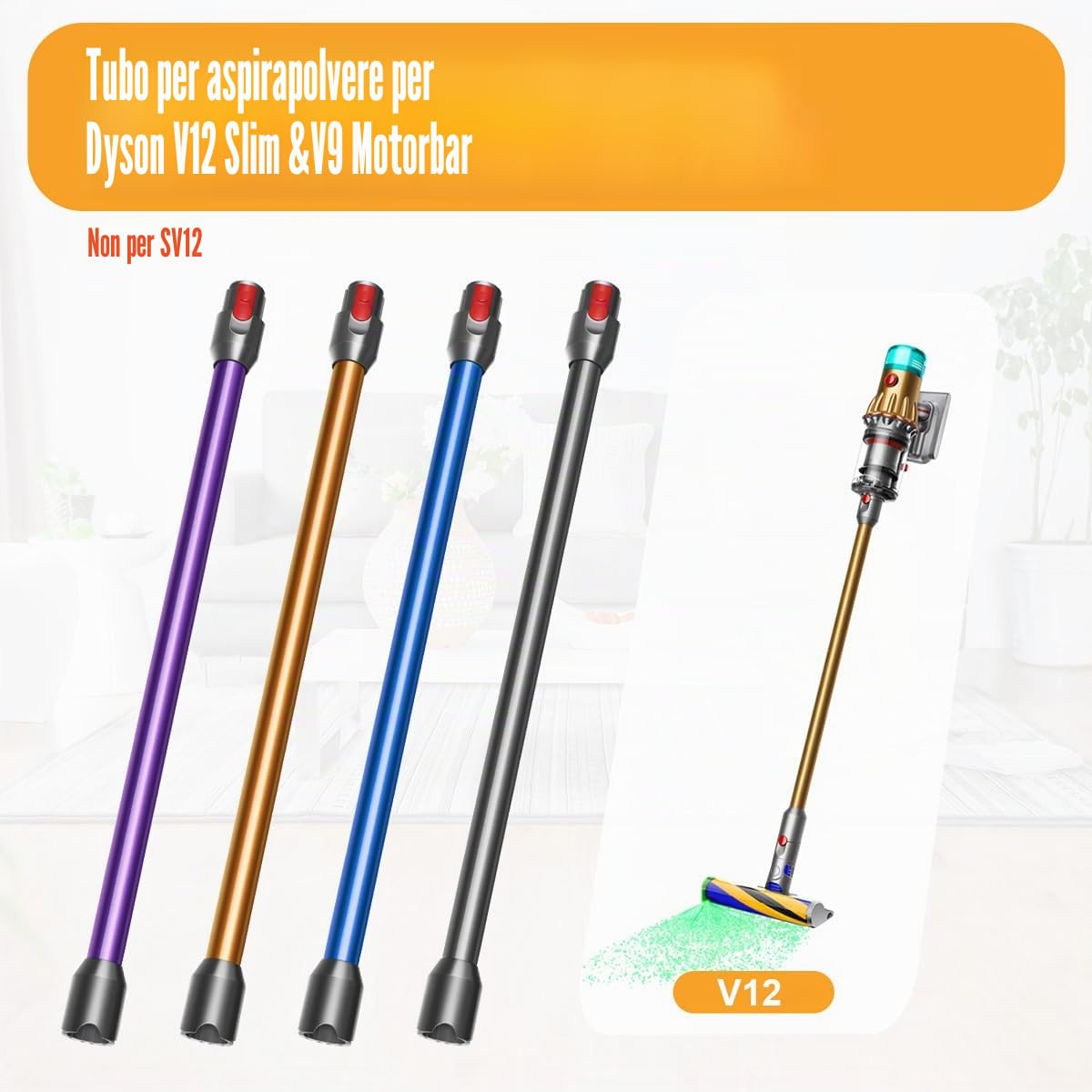 Tubo di Prolunga per Dyson v12 Slim Aspirapolvere, Tubo a Sgancio Rapido di Ricambi con 74 cm di Lunghezza - grey