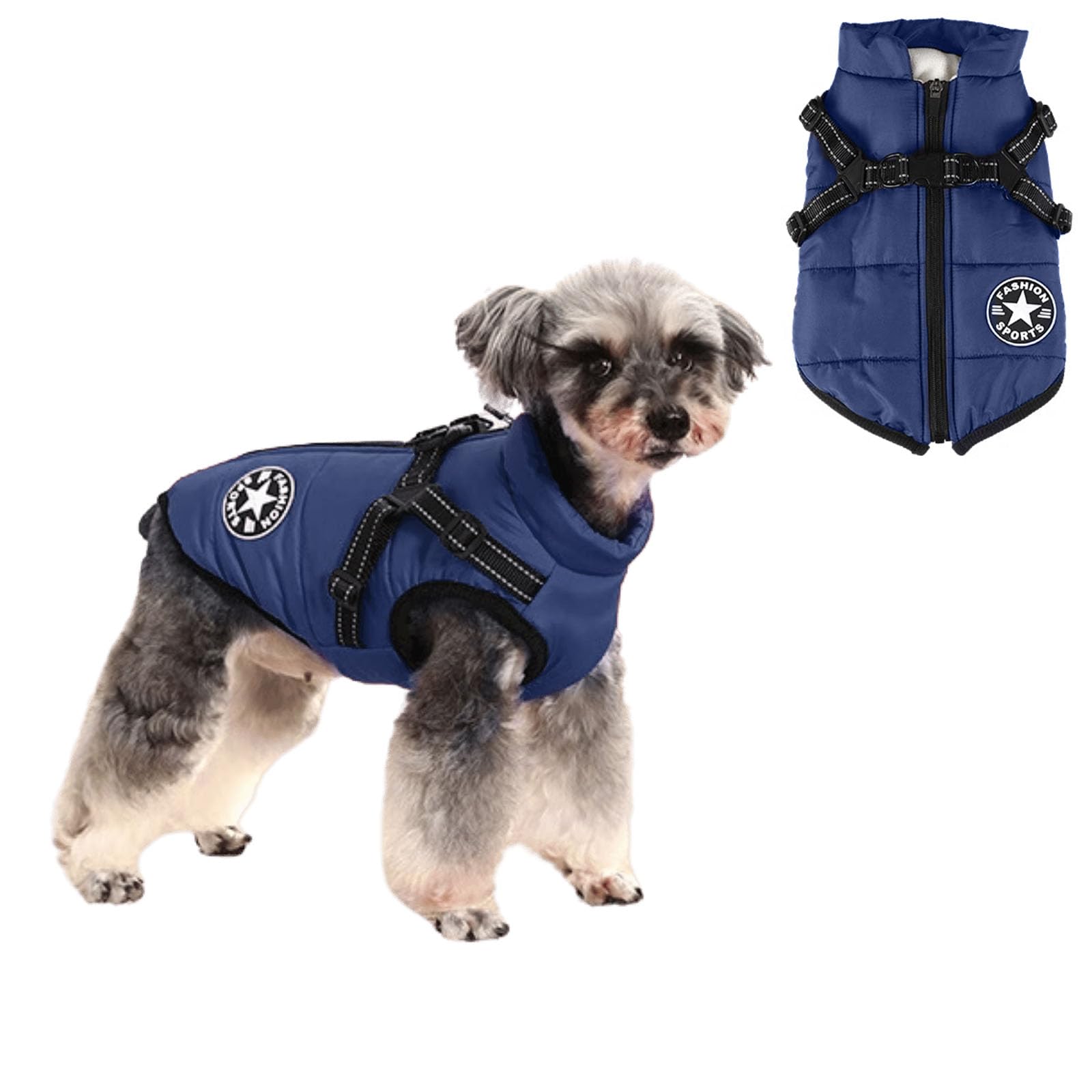 HDKUW Small Dog Jacket, Small Dog Coat Harness Winter Warm Vest Jacket Waterproof Cotton Costume for Puppy Small Dogs (XL, Blue)