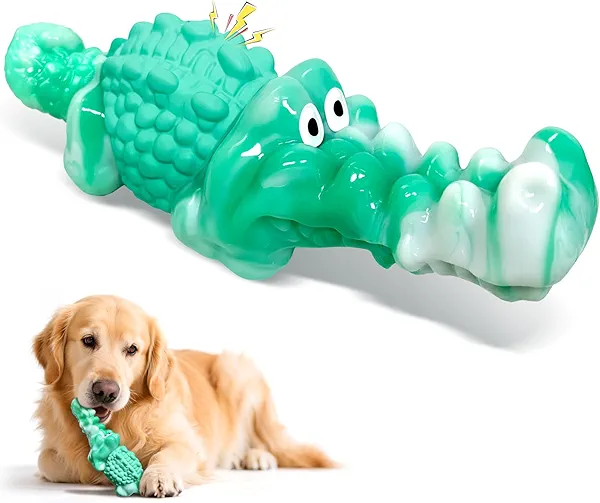 BellaWagg Dog Chew Toys for Aggressive Chewers: Tough Squeaky Alligator Toy for Small, Medium, Large Breed to Keep Them Busy & Clean Teeth and Reduce Boredom or Stress Relief