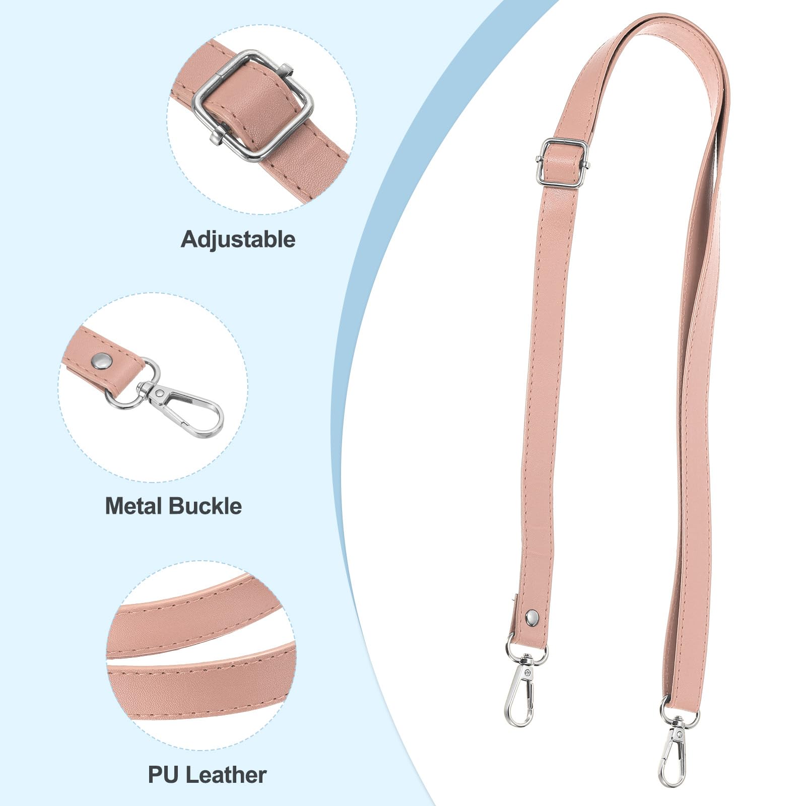 PATIKIL Leather Purse Strap Replacement 51 Inch, Adjustable Shoulder Crossbody Replacement Strap with Silver Hardware, Pink - Image 3