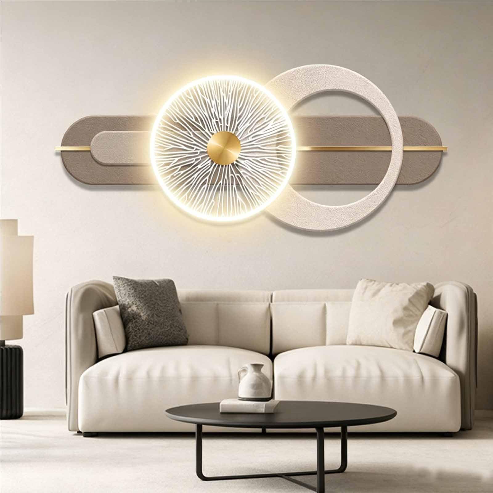 YDAECKRYVB 3D Sandstone Wall Art With Warm LED Lights – Circular Sandstone Wall Sculpture – Large Plug-in 3D Wall Decor – Wall Art Suitable For Living Rooms And Bedrooms(C,140 * 60cm/55.1 * 23.6in)