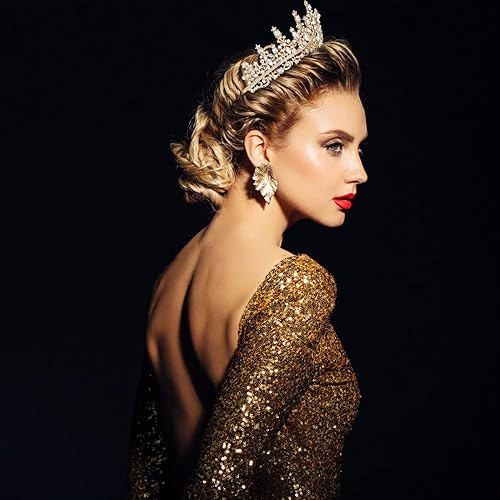 Miniatura 4 de TOBATOBA Corona dorada para mujer, tiara de oro, tiara de cumpleaños, corona de reina, tiara de boda para mujer, tiaras y coronas de cristal,