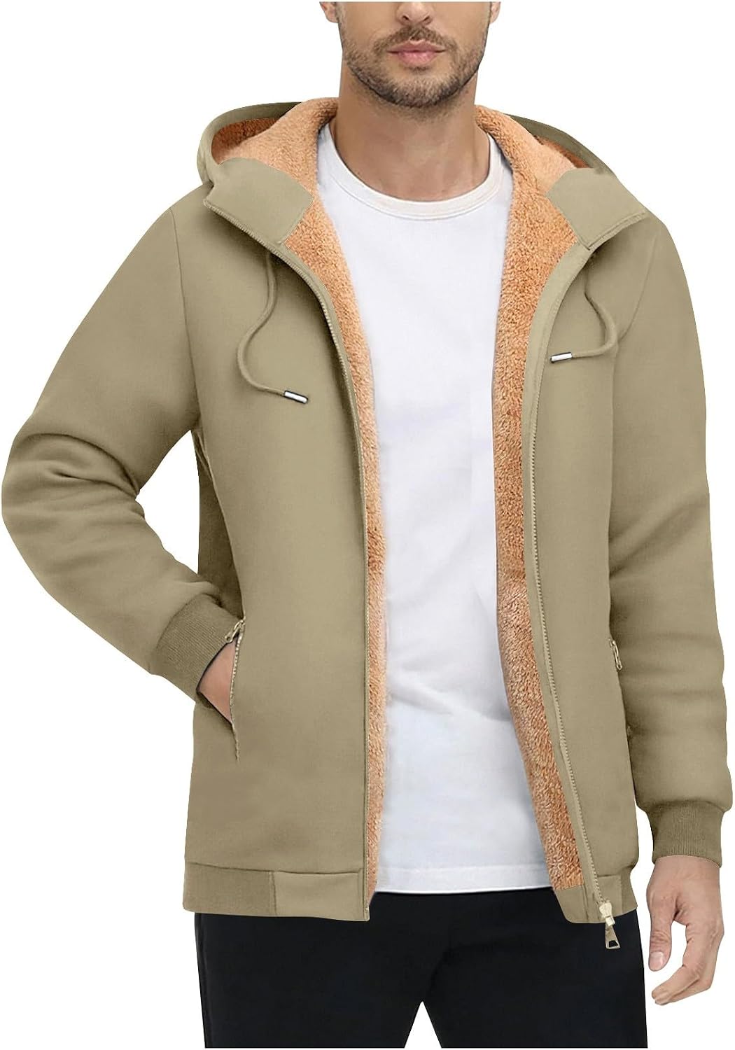 Men's Sherpa Hoodie Jacket Fleece Lined Zip Up Warm Hoodies Sweatshirt Winter Thick Coat Comfy Casual Outerwear