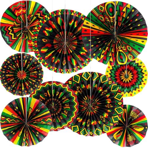 Image of Outus 9 Pcs Juneteenth Kente Paper Fans Black History Month Decor,Design