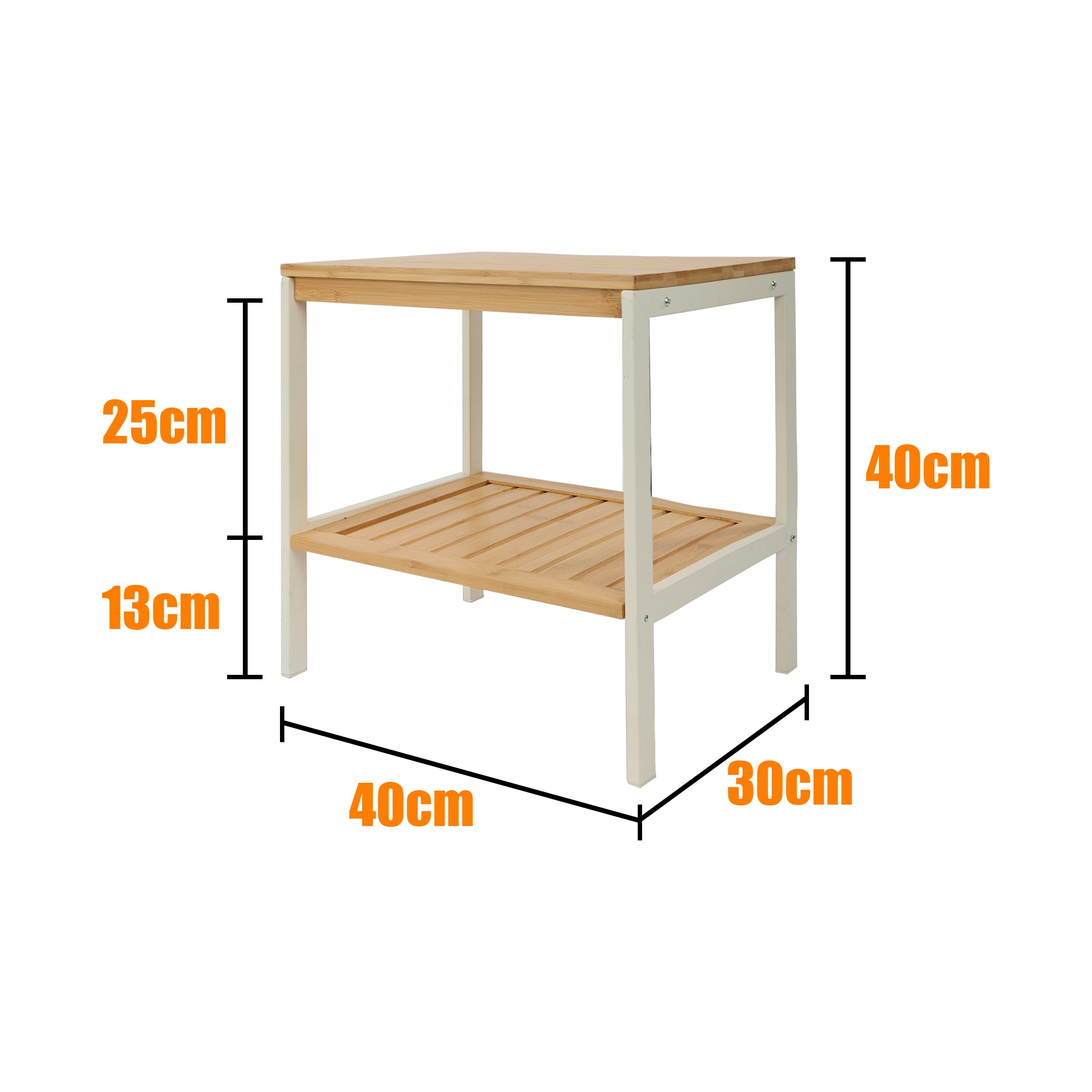 XZ-22118-2 Estantería de Bambú con Marco de Metal de 2 Niveles 40x40x30cm Desmontable - Estantería Organizador para Baño, Salón, Dormitorio de 2 Estantes