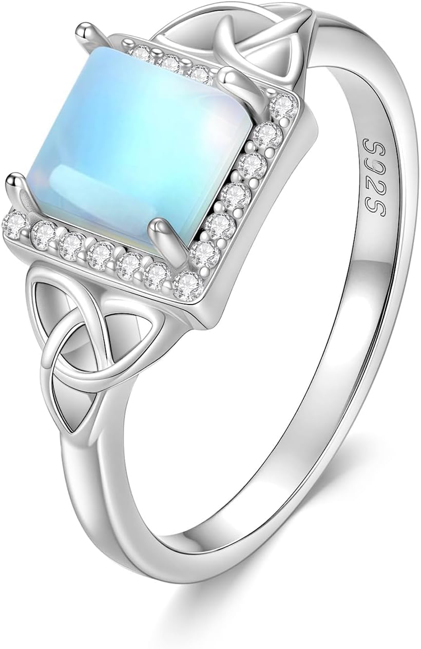 Moonstone Rings for Women 925 Sterling Silver Celtic Square Moonstone Ring Ladies Jewelry Gifts