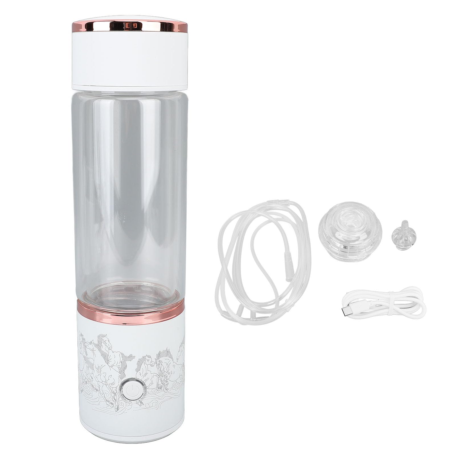 Générateur de Bouteille D'eau D'Hydrogène de 350 Ml, Ioniseur D'eau en Verre de 5000 Ppb, Tasse de santé en Verre D'eau Riche en Hydrogène pour la Maison, le Bureau, les Voyages,