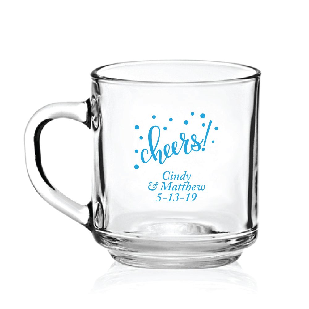 Personalized Color Printed Glass Coffee Mug - Cheers - Blue - 144 pack