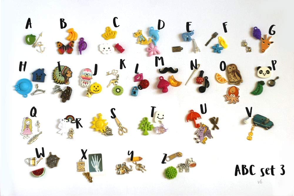 ABC trinkets for Alphabet I spy Bag/Bottle, 1-3cm, 1/3/5 Objects per Letter (ABC Set 5)