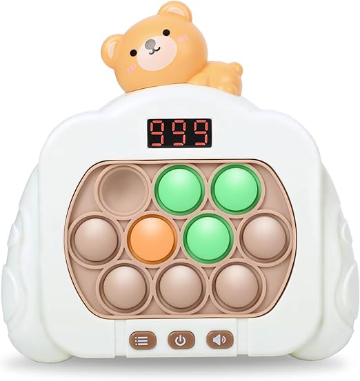 Quick Push Pop Game Fidget Toys, 12 Modes LED Screen Light Up Fast Push Bubble Game, Handheld Speed Pushing Game, Christmas Toys Gifts for 6 7 8 9 10 11 12 Years Old Kids Stocking Stuffers(Bear)