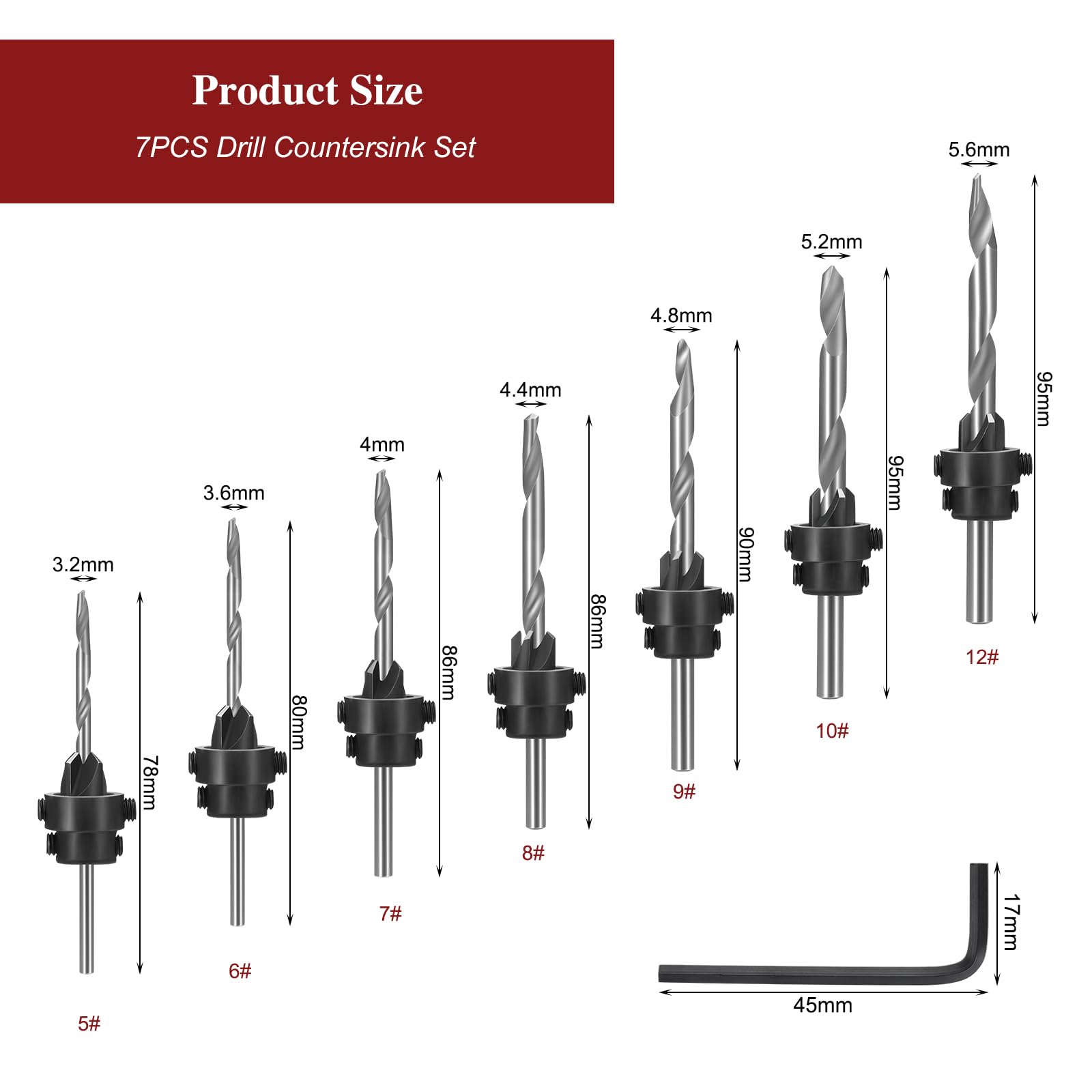 Faankiton 7PCS Countersink Drill Bit Set Woodworking Countersink Drill Bits - Image 2