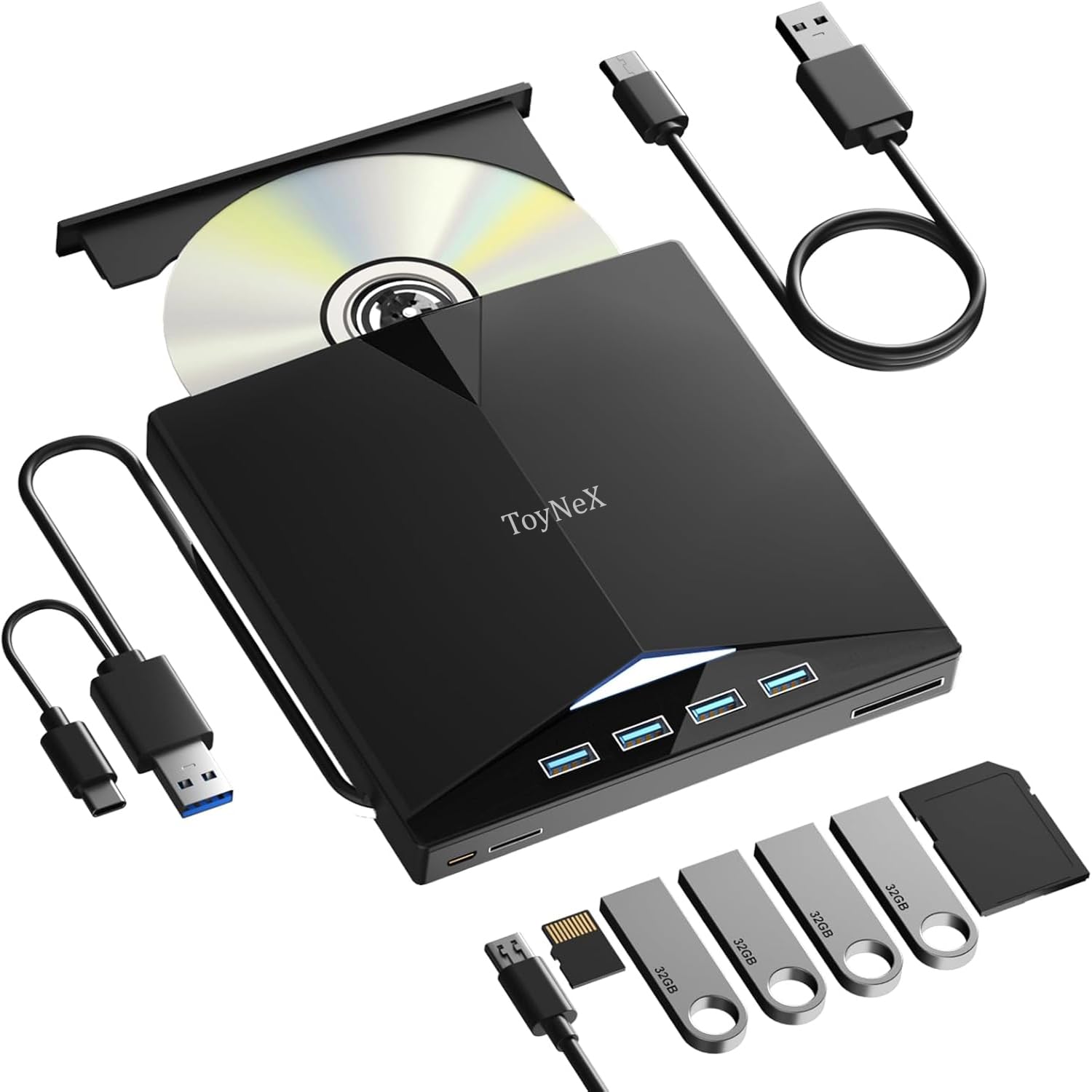External USB 3.0 Type-C Portable CD DVD Drive, with USB Ports SD/TF Card Slots Multi-Functional External Optical Drive Compatible with Laptop Mak Desktop PC Windows 11/10/8/7 Linnux OS.(Black)-image-17