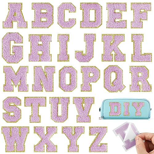 BOUBONI 26 Lettres Thermocollantes Violet A-Z, Patchs Chenille Adhésifs
