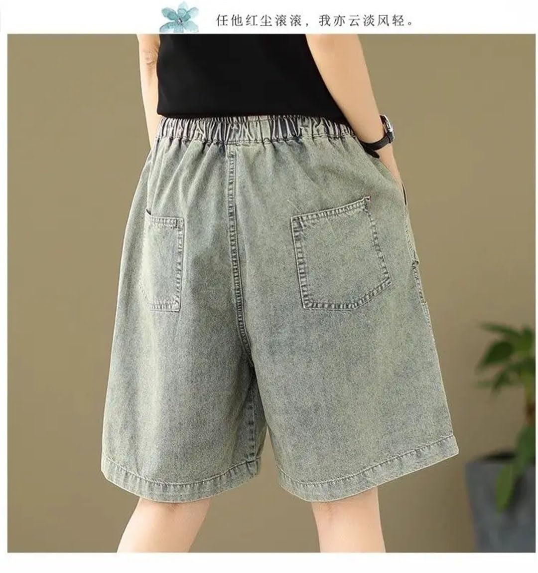 Odzież damska Elastyczny pas Cienkie Jeansy Szorty Slim All-Match High Waist Pocket Lacing Spodnie, NIEBIESKI, XL